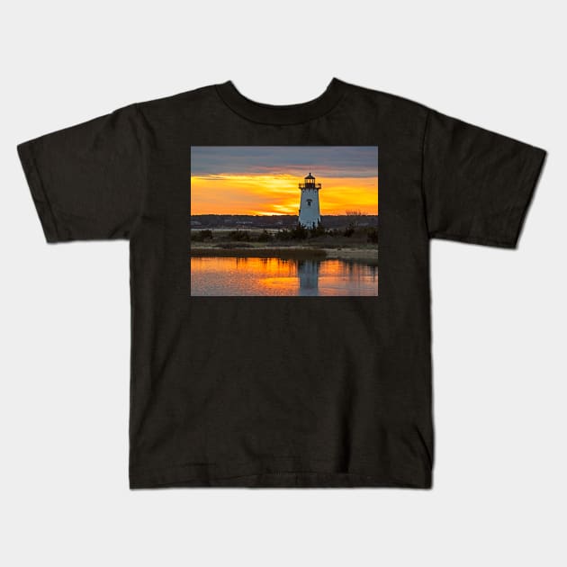 Edgartown MA Lighthouse at Sunrise Martha's Vineyard Cape Cod Kids T-Shirt by WayneOxfordPh